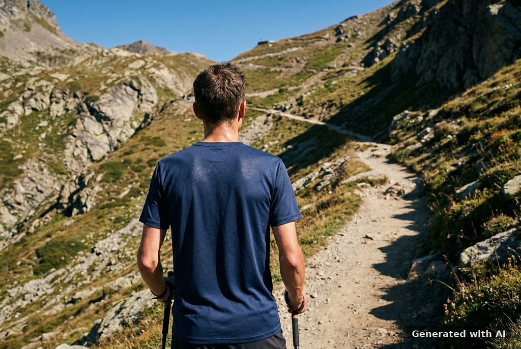 MILES UNDER PROTEST Tee – Organic Trail Running T-Shirt (White Print) - Trail Mockup (Back) [French Navy]