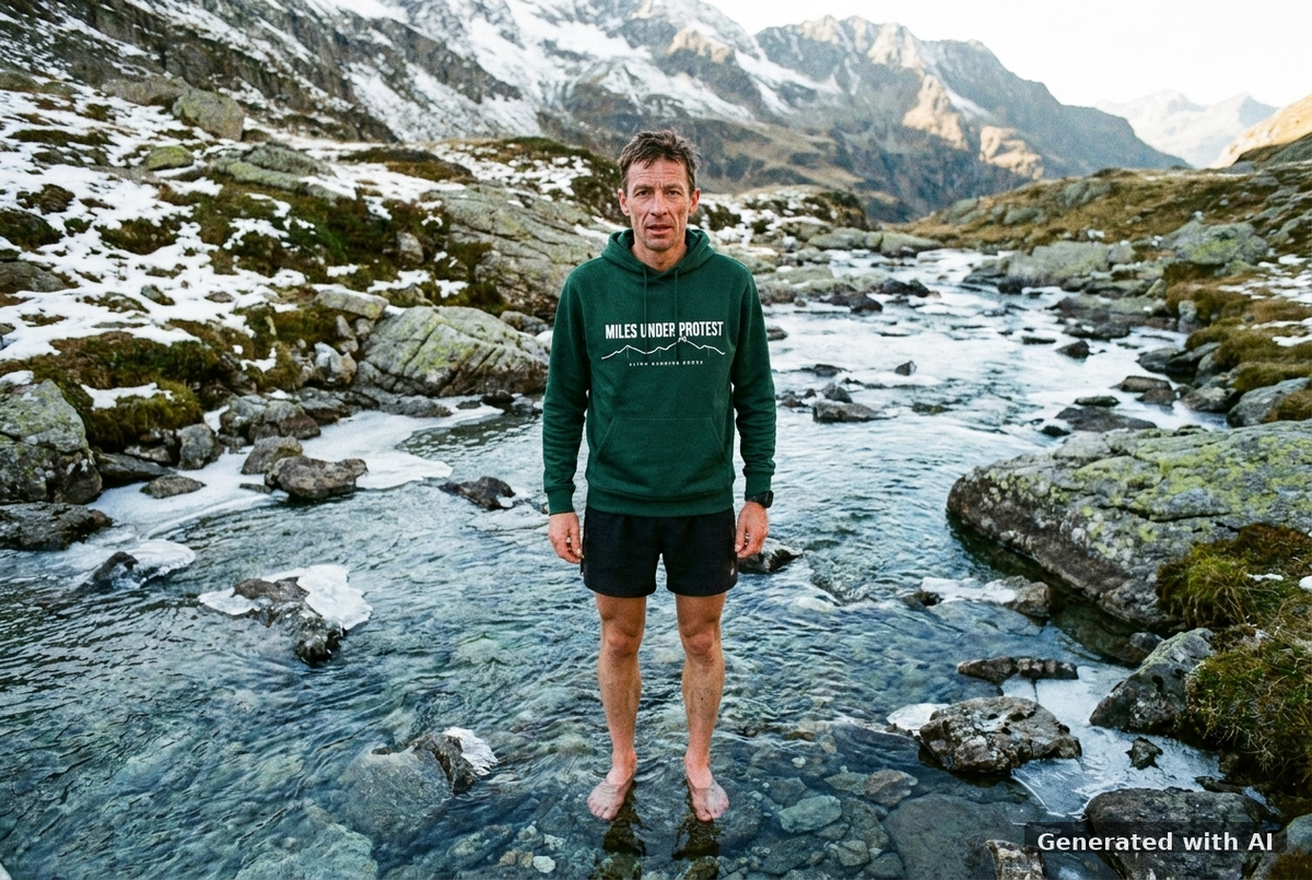 MILES UNDER PROTEST Organic Trail Running Hoodie – White Print - Trail Mockup (Front) [Glazed Green]