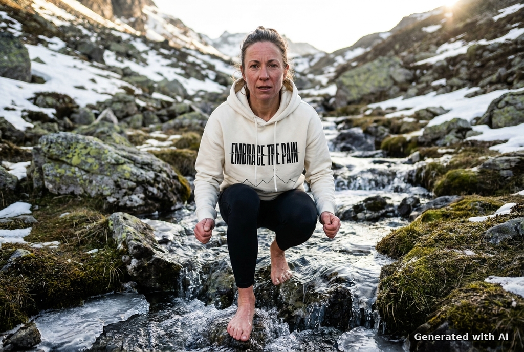 EMBRACE THE PAIN Women's Organic Hoodie – Black Print - Trail Mockup (Front) [Natural Raw]