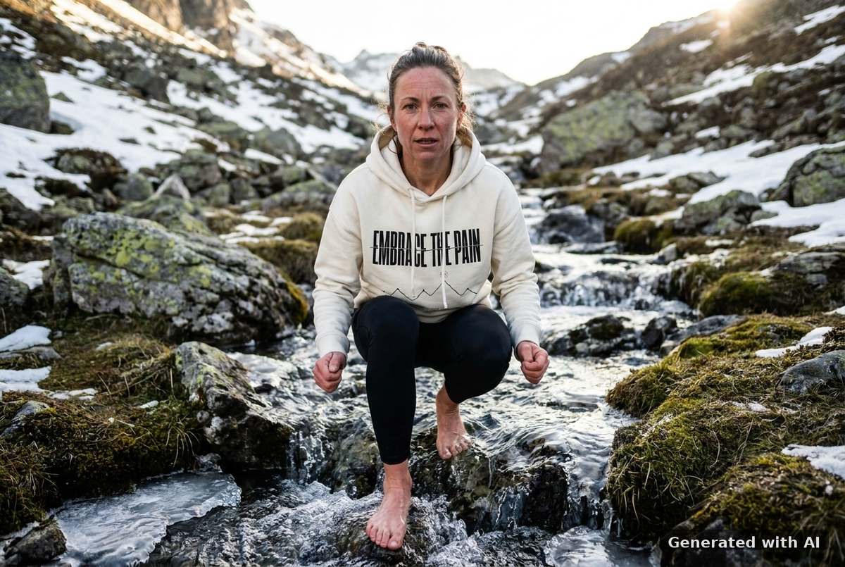 EMBRACE THE PAIN Women's Organic Hoodie – Black Print - Trail Mockup (Front) [Natural Raw]