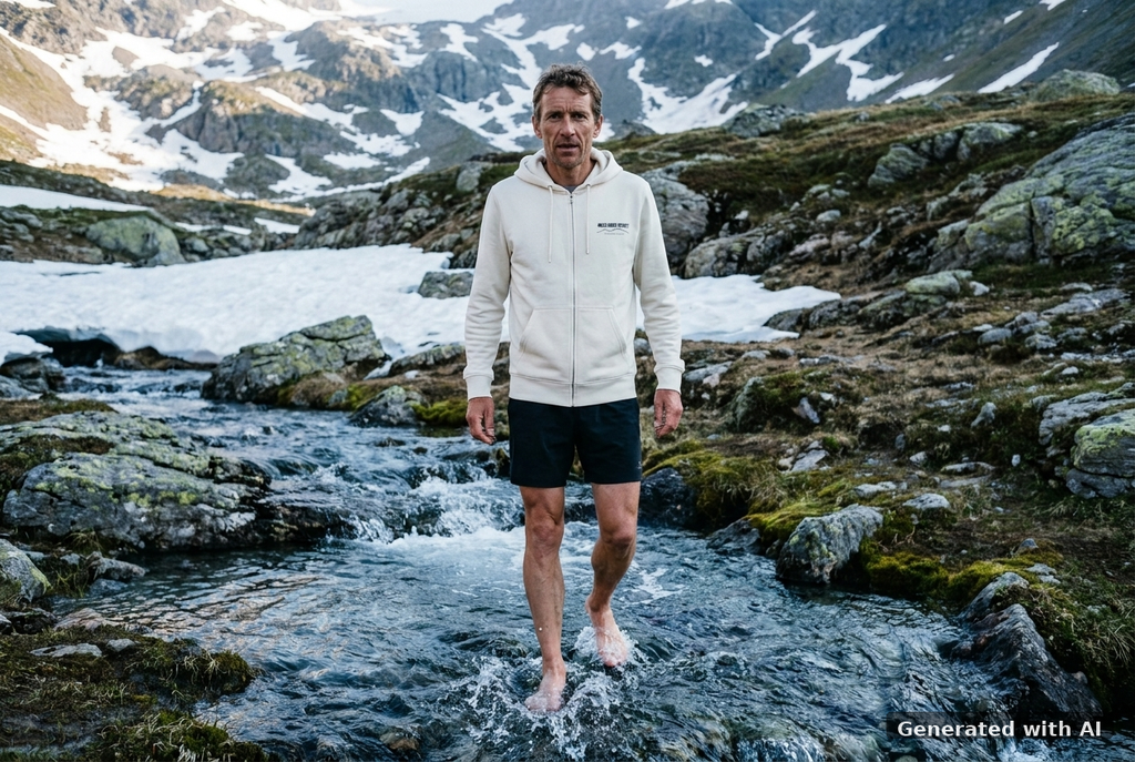 RUN RECOVER REPEAT Zip Hoodie – Organic Zip-Through Hoodie (Black Print) - Trail Mockup (Front) [Natural Raw]