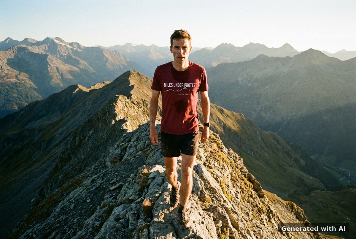 MILES UNDER PROTEST Tee – Organic Trail Running T-Shirt (White Print) - Trail Mockup (Front) [Burgundy]
