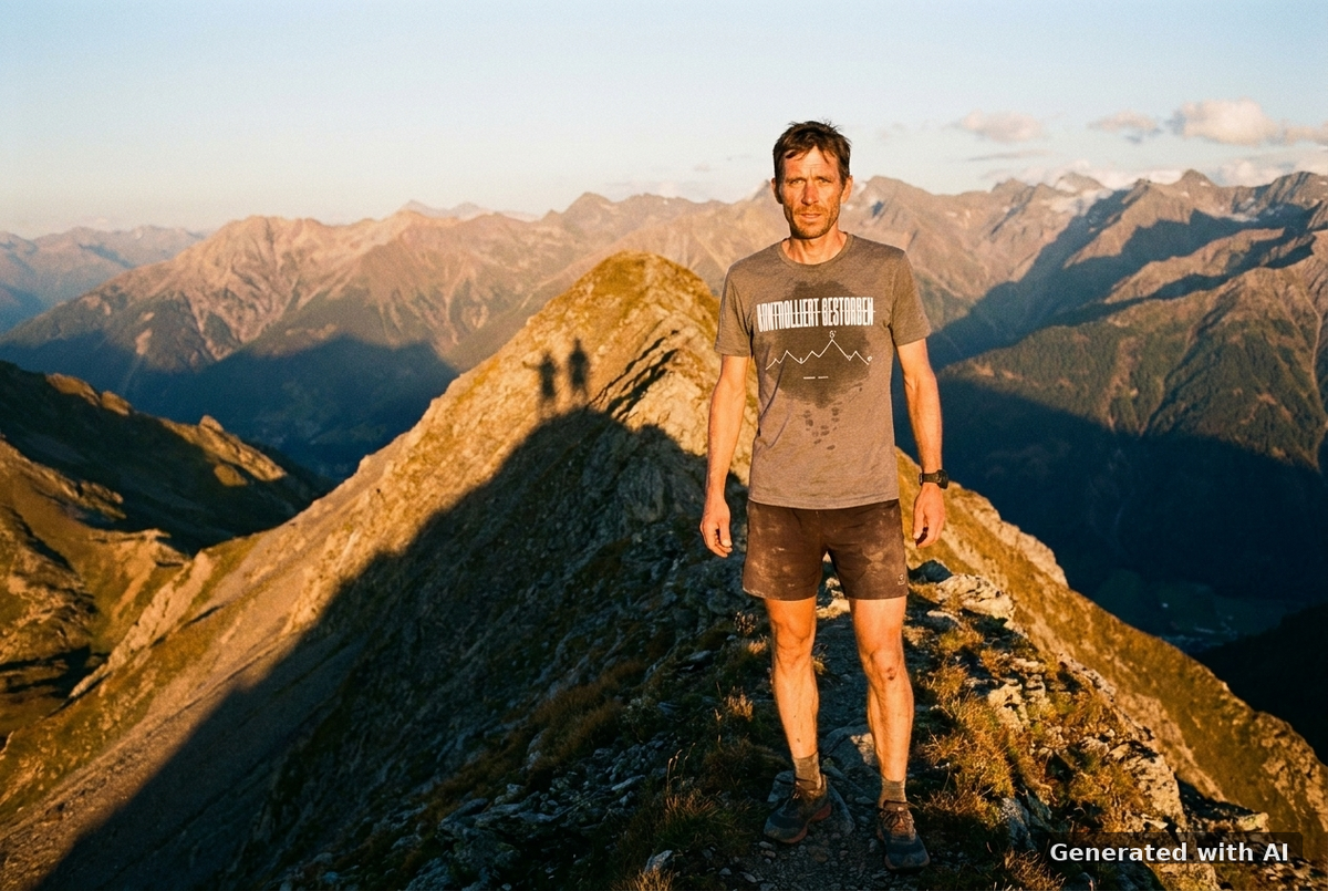 KONTROLLIERT GESTORBEN Organic Trail Running Tee – White Print - Trail Mockup (Front) [Dark Heather Grey]