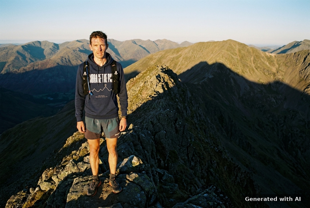EMBRACE THE PAIN Hoodie – Organic Trail Running Hoodie (White Print) - Trail Mockup (Front) [French Navy]