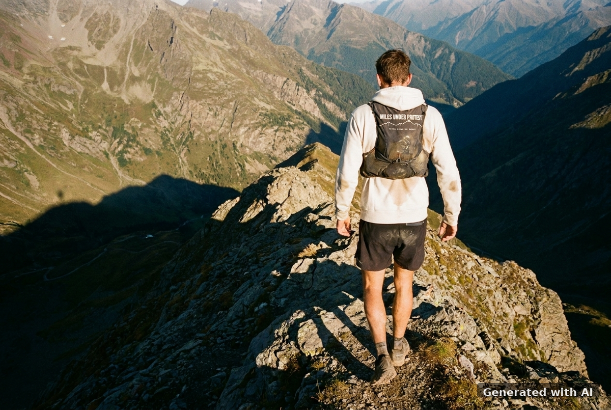 EMBRACE THE PAIN Hoodie – Organic Trail Running Hoodie (Black Print) - Trail Mockup (Back) [Off White]